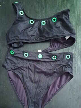 No Boundaries Black Bikini with Neon Green Eyelet Accent